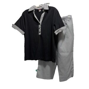 American Sweetheart Blk/White Checker Short‎ Sl Top L; Elastic Waist Pant 16 Set